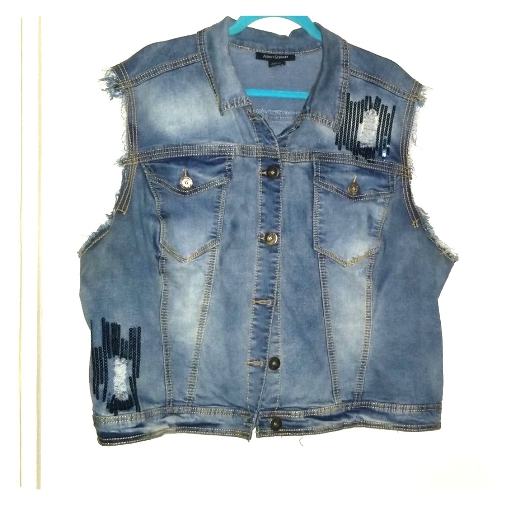 Ashley Stewart Sequins Denim Vest